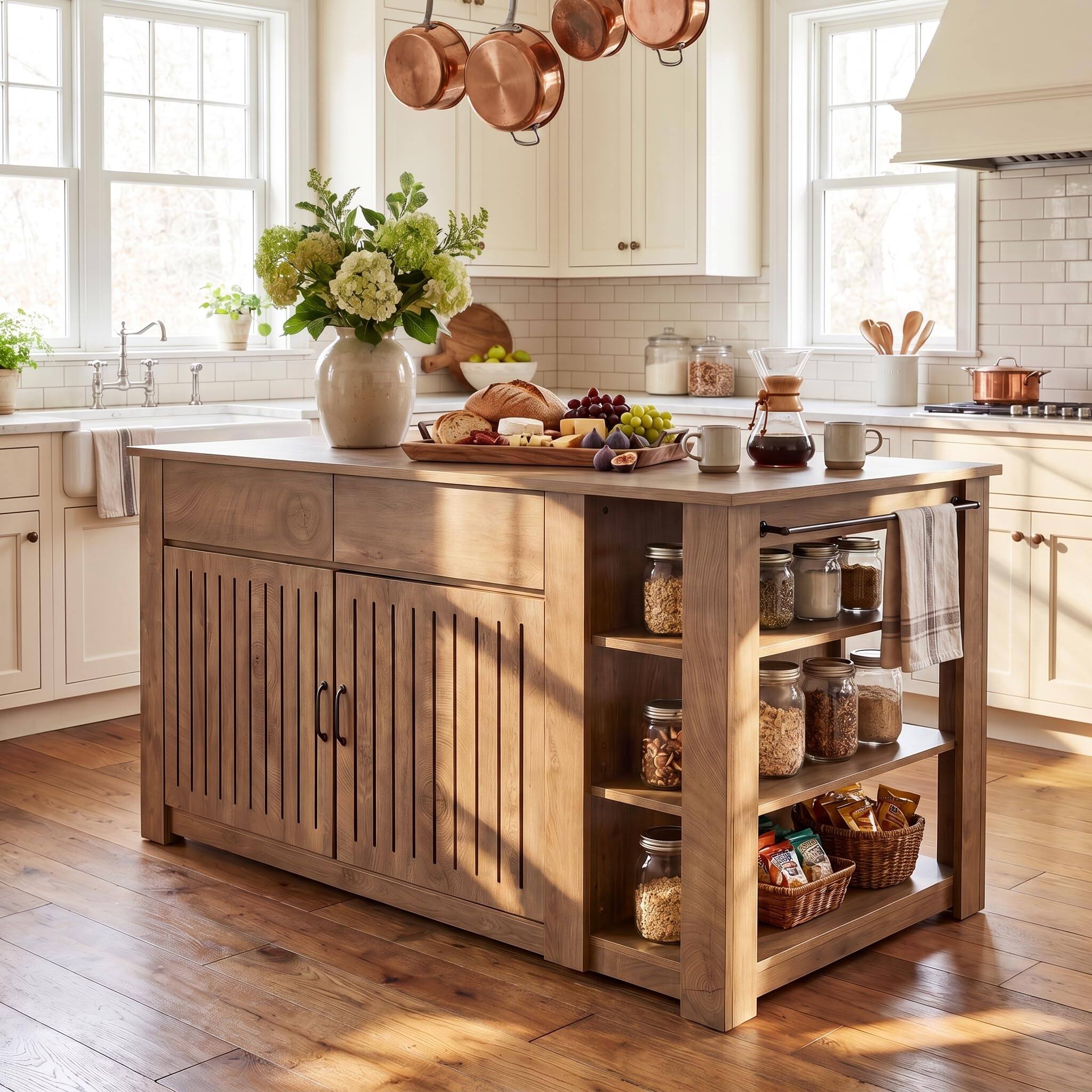 Alt View 5. Tribesigns - 71" Large Kitchen Island with Storage Cabinet, Drawers, Seating - Brown.
