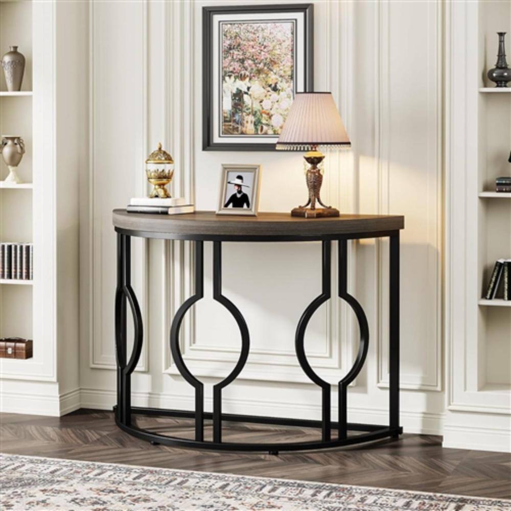 Left. Hivvago - Modern 43-inch Half Moon Accent Sofa Table with Grey Wood Top Black Frame - Grey, Black.