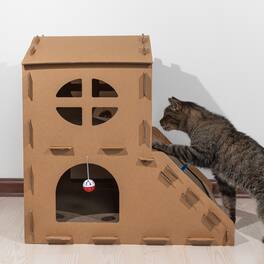 PetMaker - Cat House Cardboard Cat House with Scratching Pads, Toys, and Catnip Multi-Level Cat Houses for Indoor Cats or Kittens