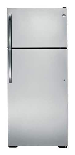 Front Standard. GE - 18.1 Cu. Ft. Frost-Free Top-Freezer Refrigerator - Stainless-Steel.