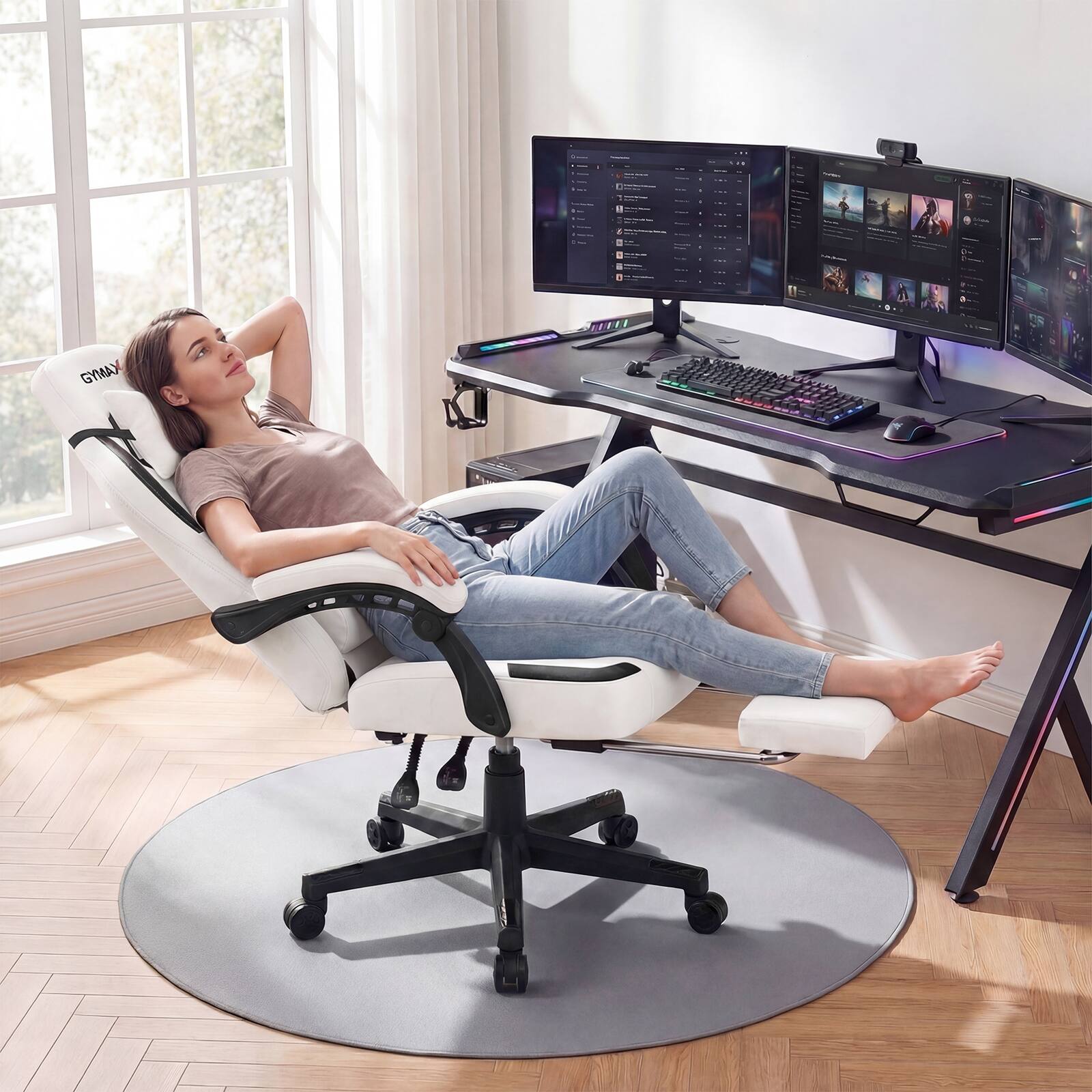 Alt View 4. Gymax - Gymax Gaming Chair w/ Headrest Reclining Backrest Lumber Support Linkage Armrests - Grey.