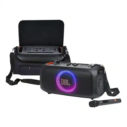 Front. JBL - JBL PartyBox On-The-Go Essential Portable Party Speaker with gSport Carrying Bag - Black.