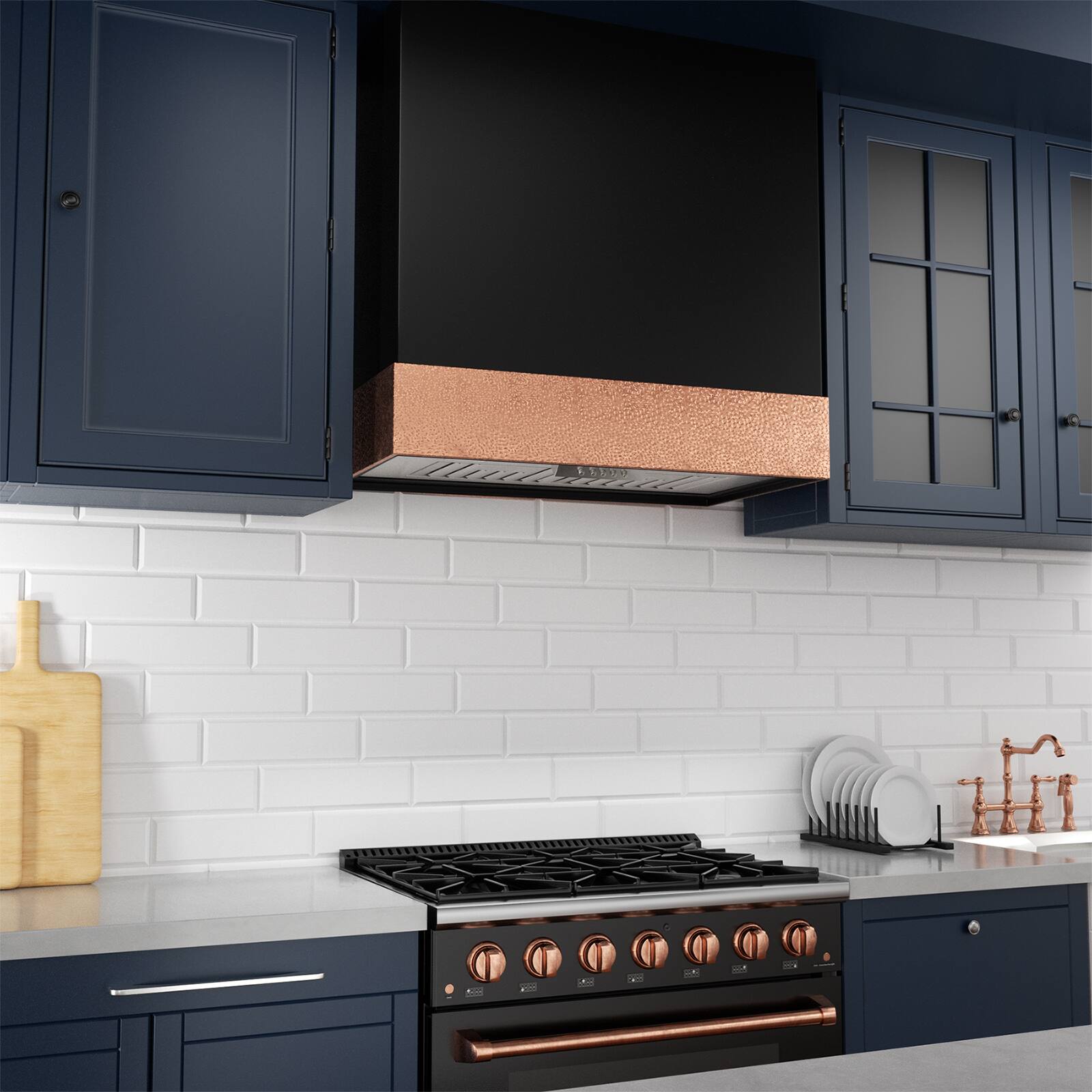 Alt View 5. Akicon - Akicon 30 in. 600 CFM Ducted Wall Mount Range Hood with LED Lights and Charcoal Filter, in Black with Copper - Black with Copper.