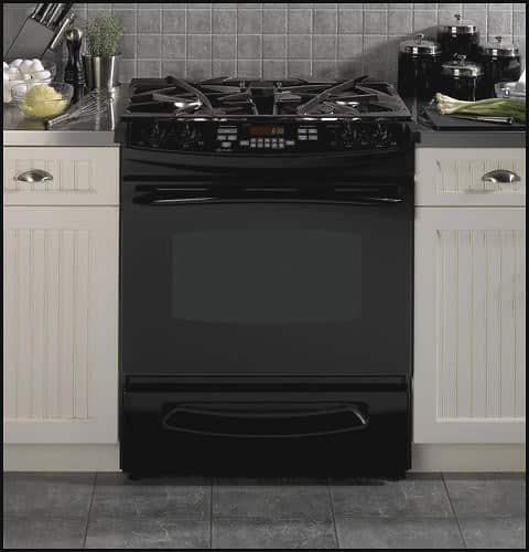 Front Standard. GE - Profile 30" Self-Cleaning Slide-In Gas Range - Black.