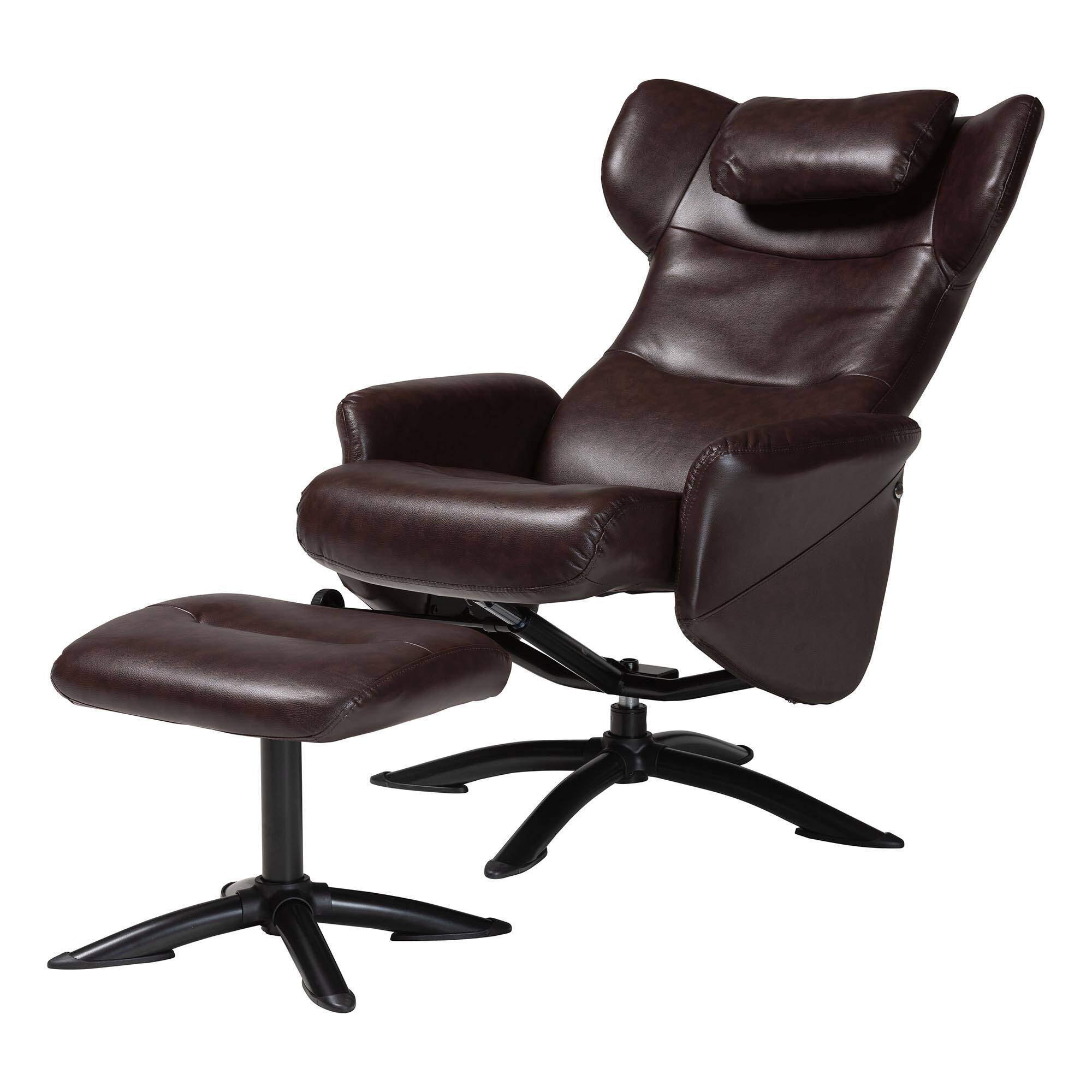 Angle. Baxton Studio - Elwood Modern Faux Leather 2-Piece Lounge Chair and Footrest Set - Dark Brown/Black.