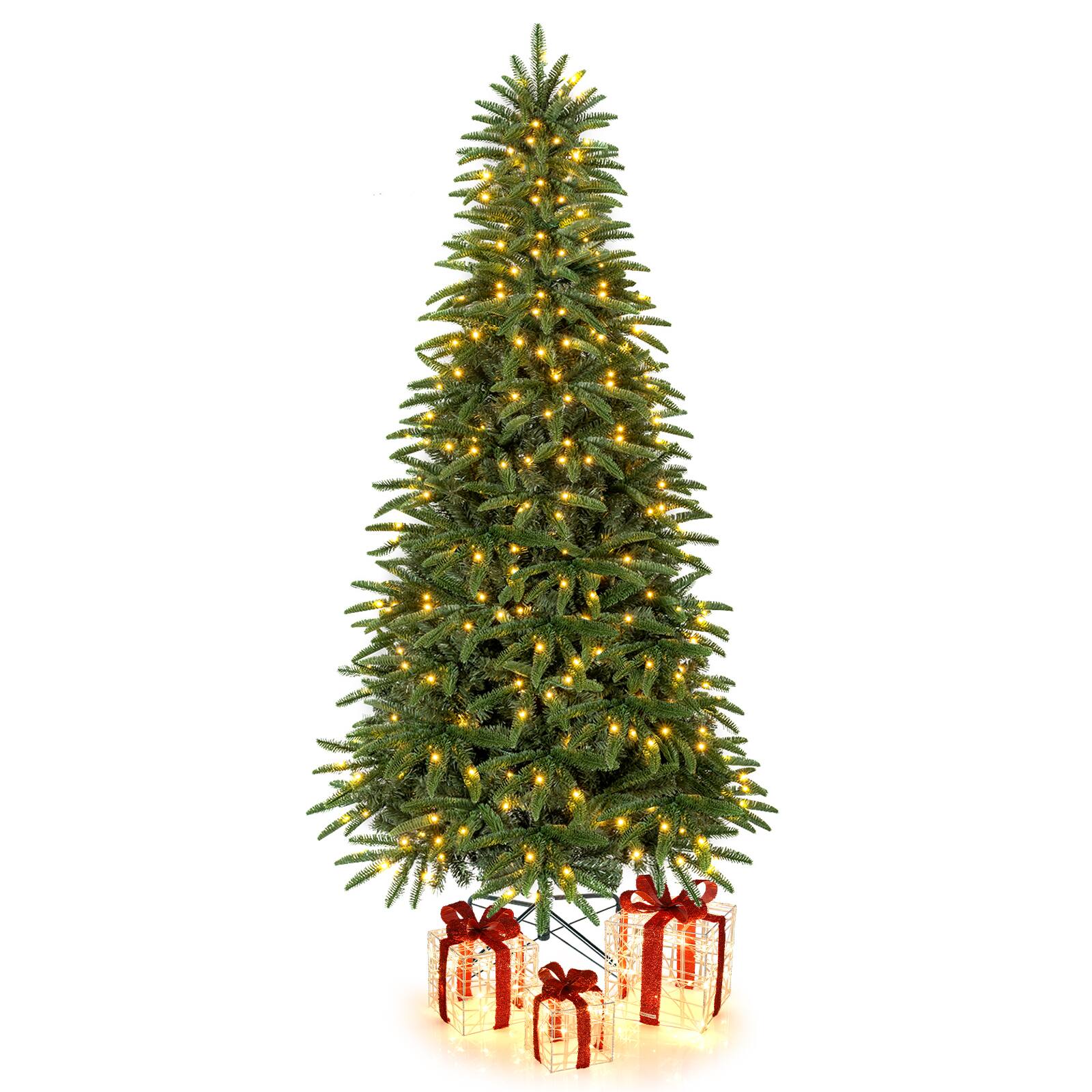 Alt View 1. Costway - Costway 7ft Pre-Lit Christmas Tree with Lighted Gift Boxes 1050 Branch Tips 380 LED Lights - Green & Red.