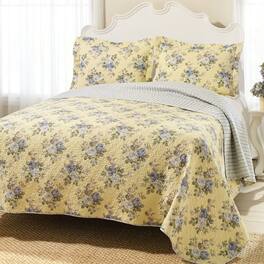 Hivvago - Full / Queen Yellow Blue Floral Lightweight Coverlet Set - Yellow, Blue