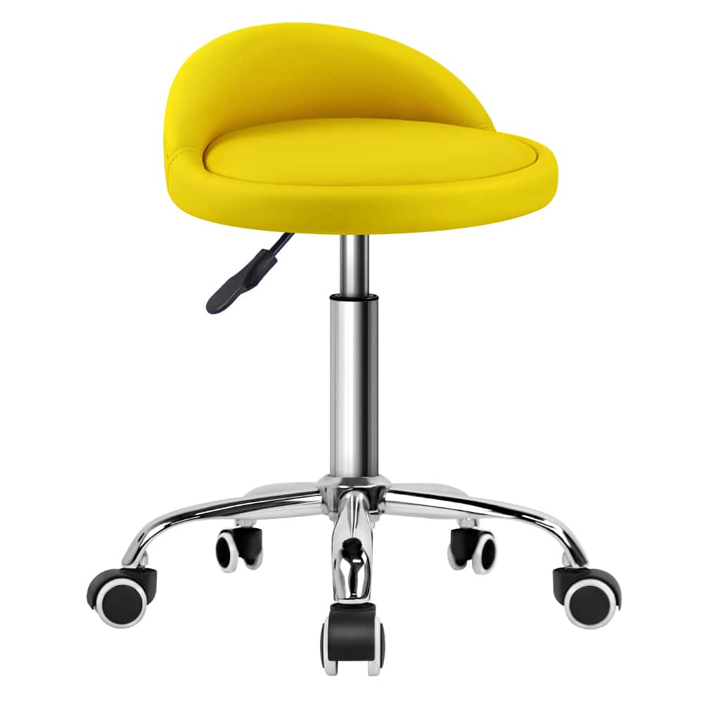 KKTONER - PU Leather Round Rolling Stool with Back Rest Height Adjustable Swivel Drafting SPA Chair with Wheels - Yellow