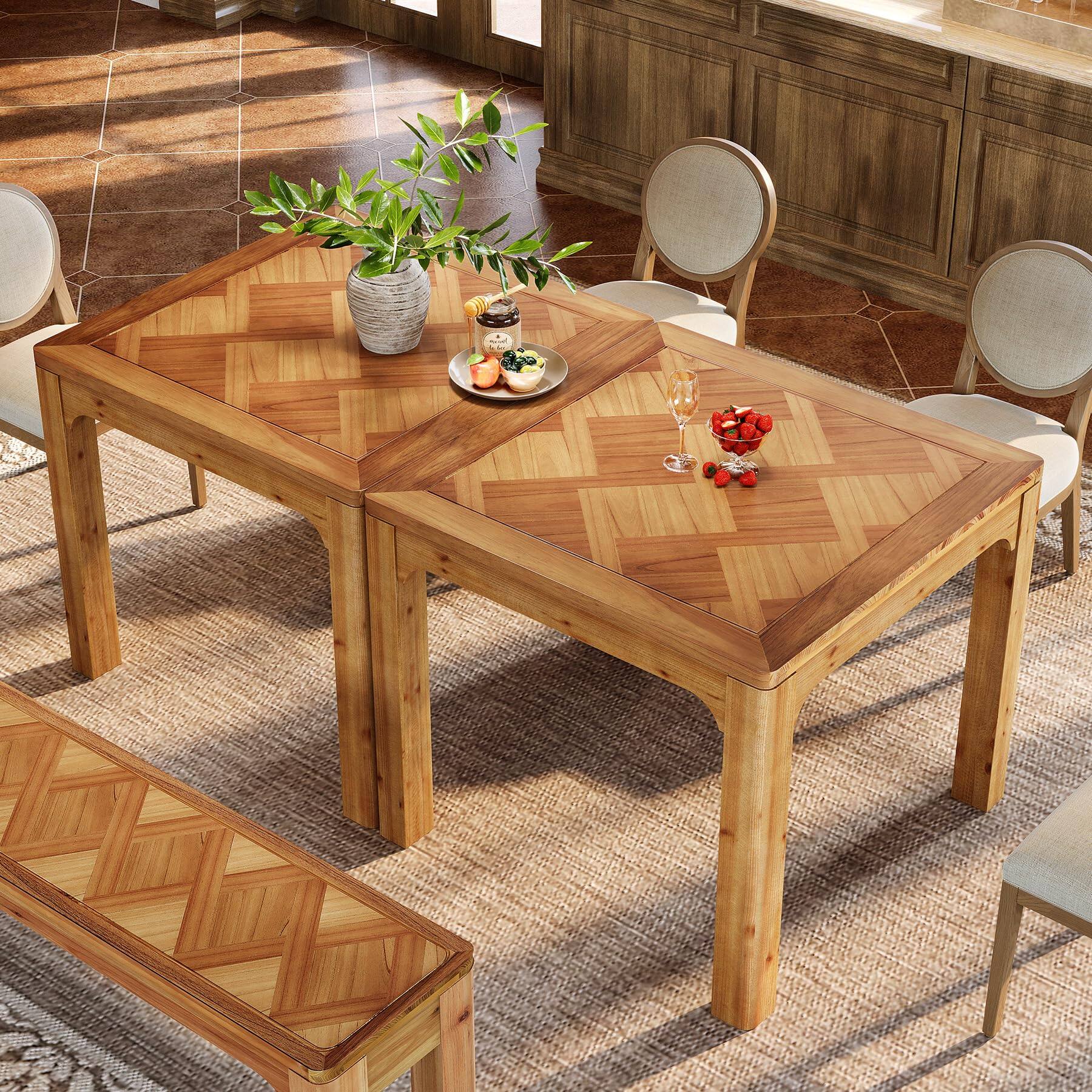 Alt View 2. Tribesigns - 31.5" Square Farmhouse Dining Table, Solid Wood Rustic Kitchen Table with 3D Textured Tabletop, Wooden Dinner for Dining - Rustic Brown.
