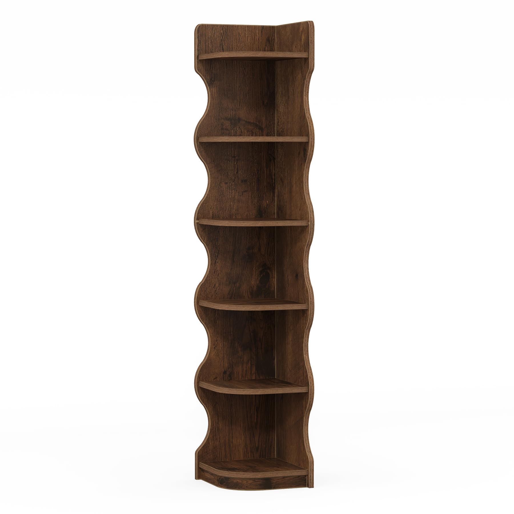 Alt View 6. Tribesigns - LITTLE TREE 71 Inch Wood Tall Corner Bookshelf, Corner Storage Bookcase - Dark Brown.