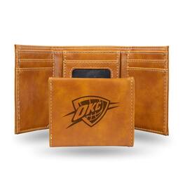 Rico Industries - Oklahoma City Thunder NBA Laser Engraved Brown Trifold Wallet - Multi
