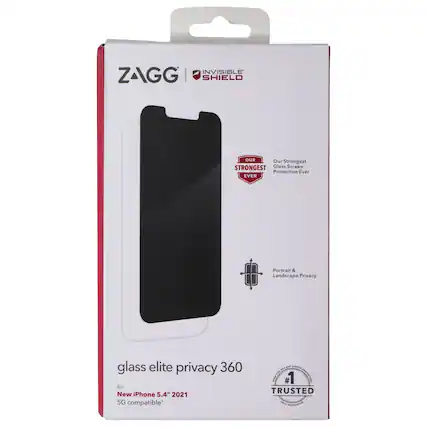 INVISIBLE ZAGG | SHIELD OUR Strongest Glass Screen Protection Ever Portrait & Landscape Privacy glass elite privacy 360 for: New iPhone 5.4" 2021 5G compatible