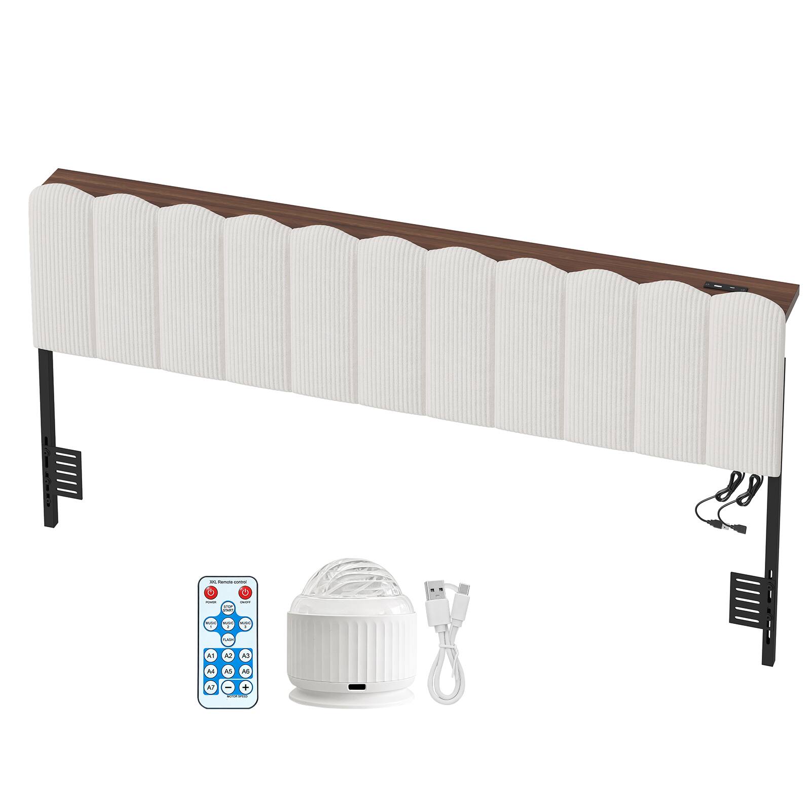 Alt View 4. Pinmoco - Aurora LED Upholstered Headboard with Storage Shelf and Charging Station Suitable for 8-14 inch Mattress - White.