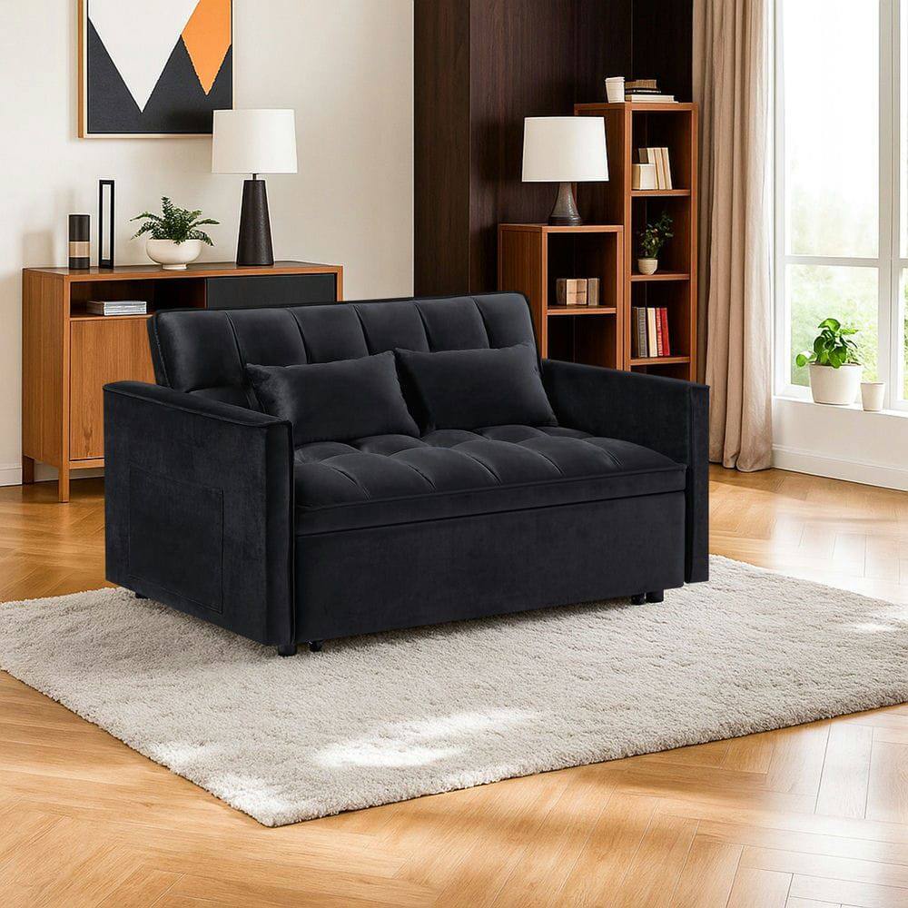 Alt View 4. Resenkos - 54 Inch Adjustable Sofa Bed with Adjustable Backrest, Dual Armrests and Side Storage Pocket for Living Room - Black.
