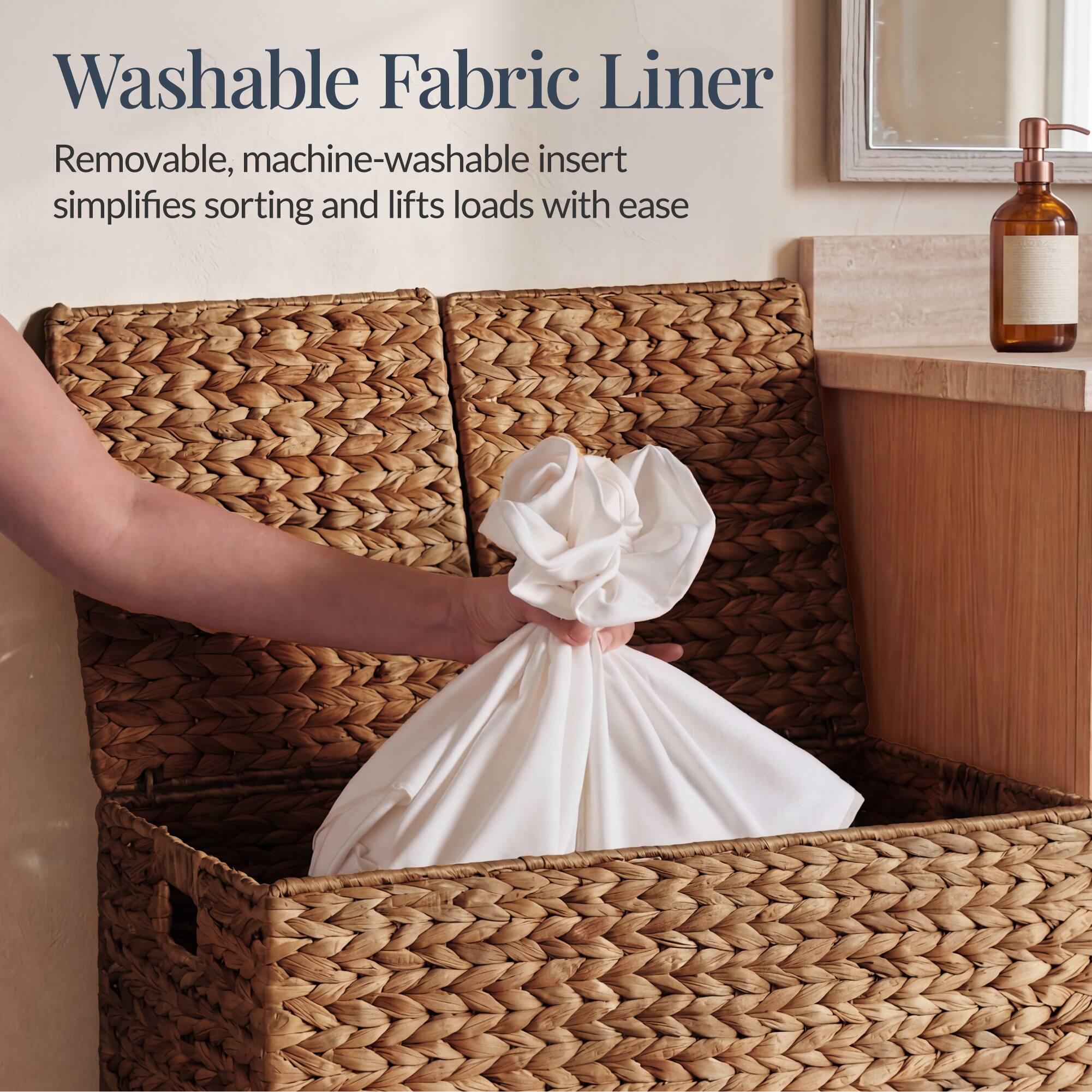 Washable Fabric Liner  
Removable, machine-washable insert simplifies sorting and lifts loads with ease