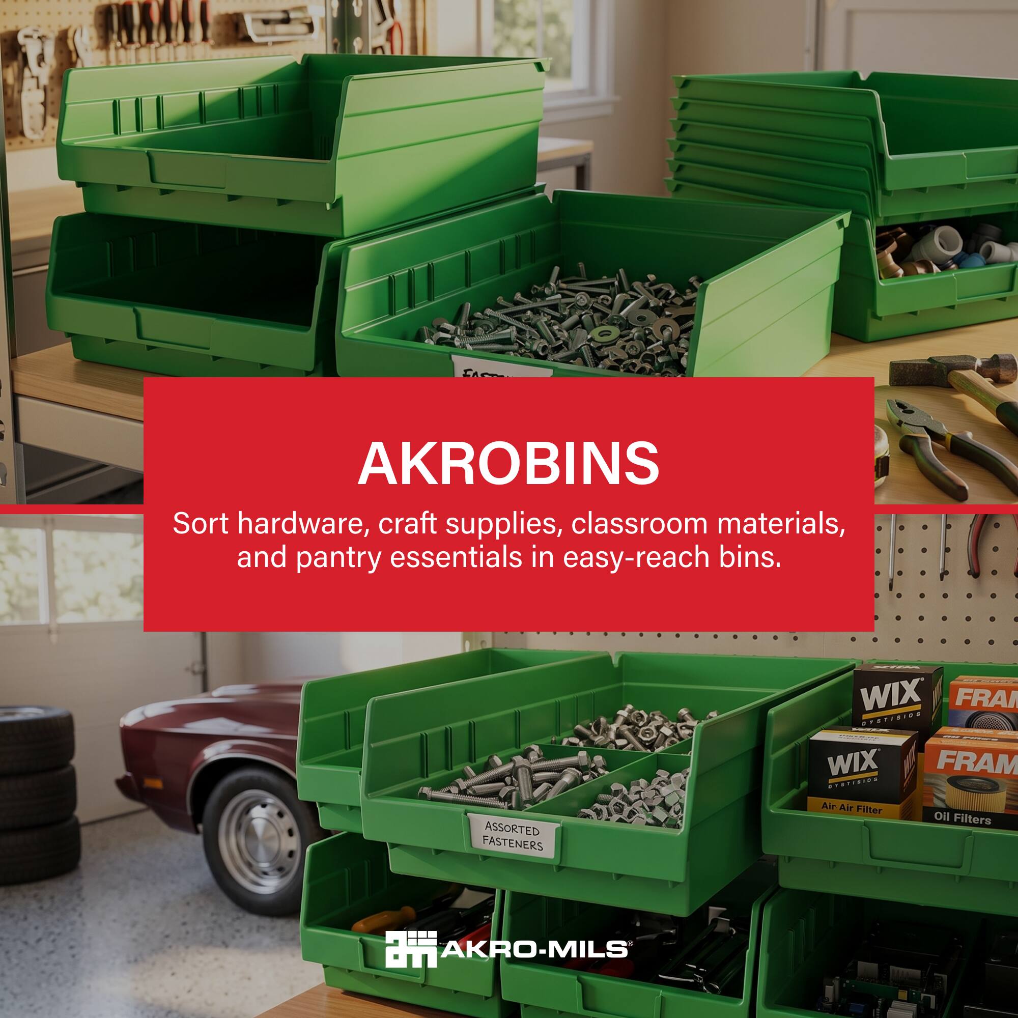 Akro Mils 12 Pack AkroBins Plastic Storage Bins, Space Saving ...