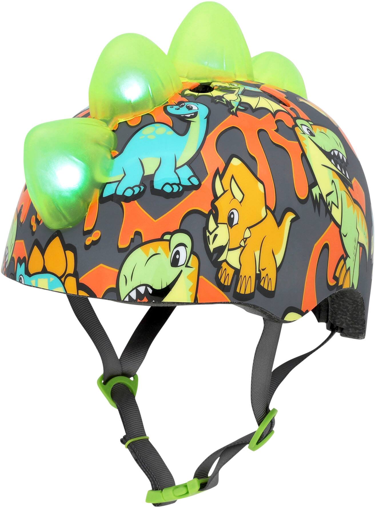 Angle. Raskullz - FOSSILHAWK TODDLER LED HELMET for Bike and Scooter - Green and Orange.