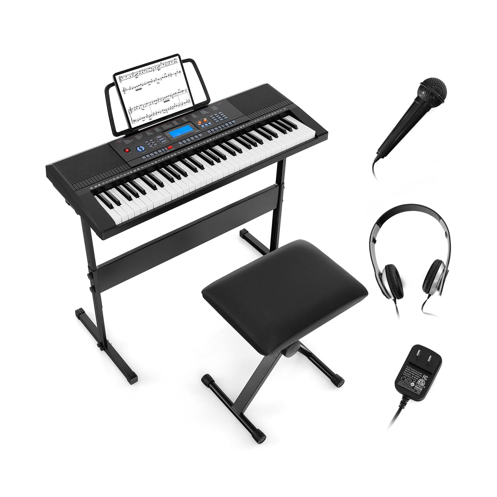 Front. Ecooso - 61-Key Electronic Keyboard Piano Starter Kit with Stand, Bench and Headphones, Beginner Set.
