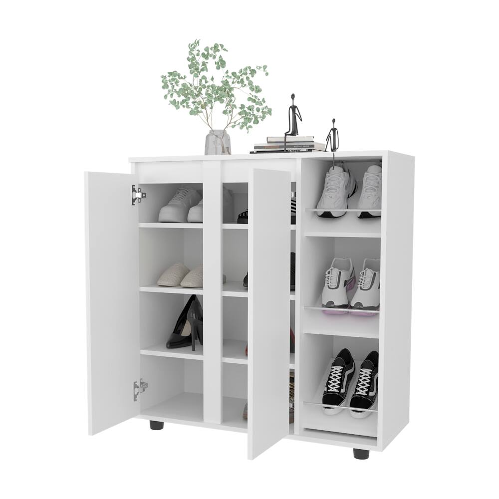 Angle. Loheer - Loheer White 3 Tier Shoe Rack Compact Shoe Storage Organizer - White.