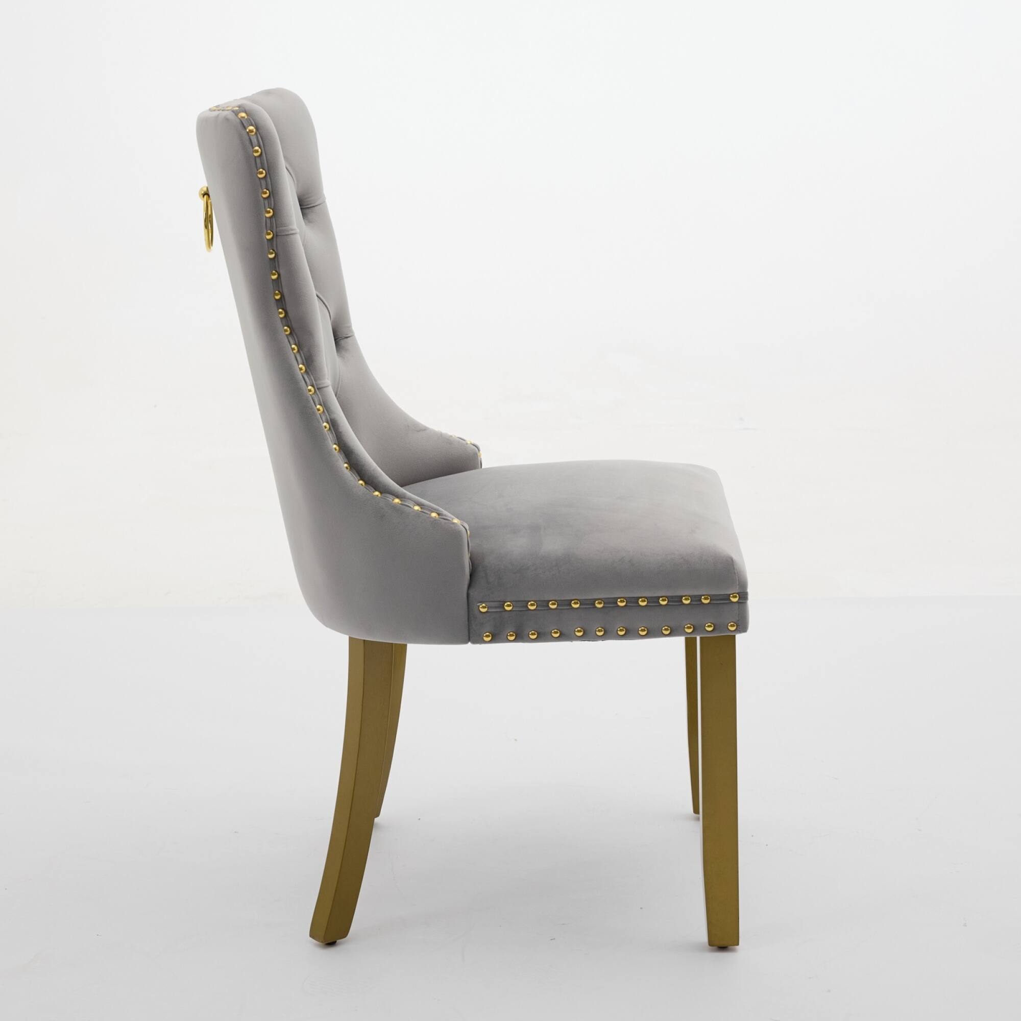 Back. GOODSILO - Modern High-End Tufted Velvet Upholstered Dining Chairs with Solid Wood Legs and Nailhead Trim, Set of 2 - Light Gray.