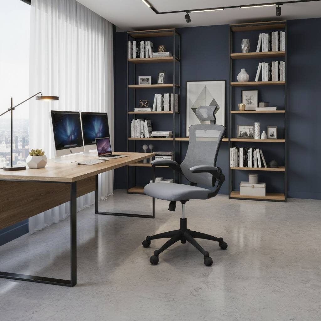 Alt View 5. Forest'nSky - Techni Mobili High-Back Mesh Executive Office Chair with Headrest & Flip-Up Arms, Silver Grey - Silver.