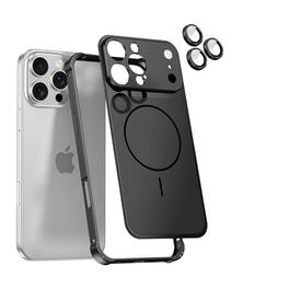 Dteck - for Apple iPhone 17 Pro Mag Safe Metal Bumper Case with Built-in Camera Lens Protector Minimalist Slim Shockproof Cover - Black