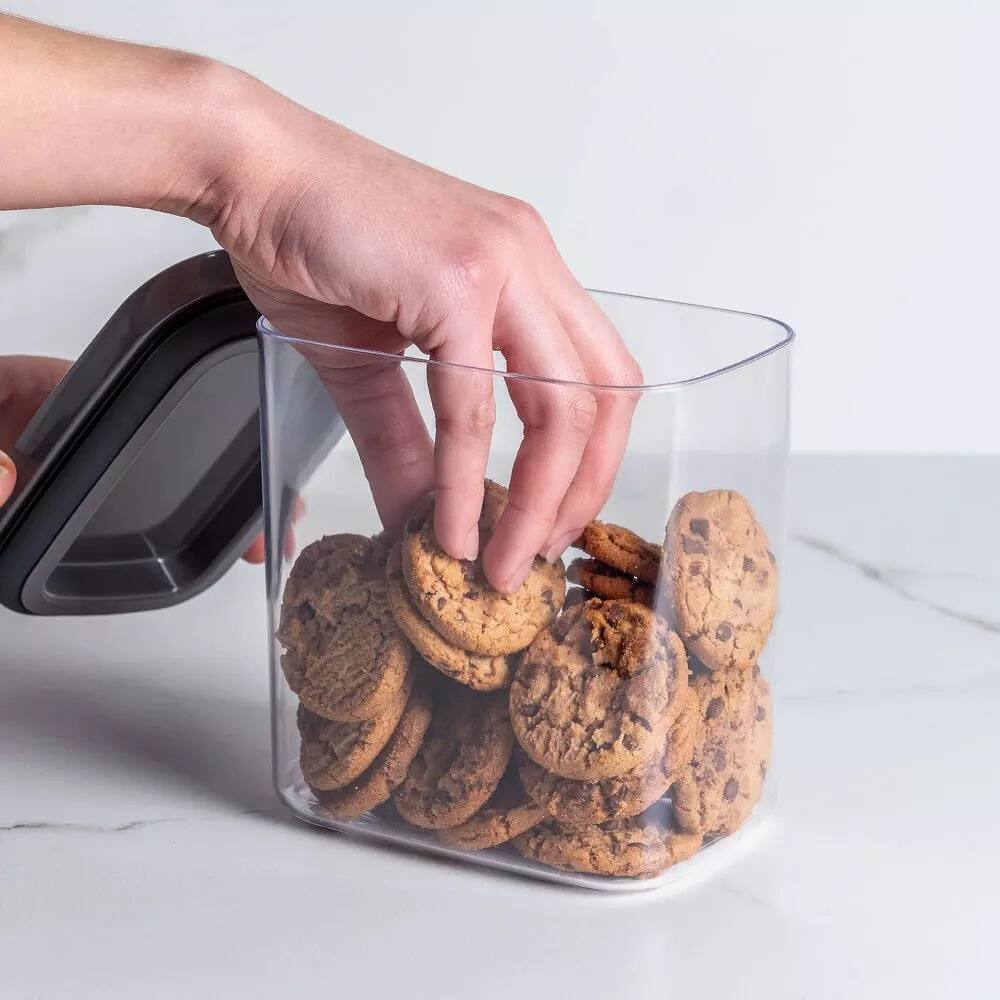 Angle. OU - OU Airtight Food Storage Container 6.3 cup, Stackable Plastic Pantry Organizer with Leak Proof Lid - Clear.