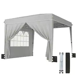 PULUZ - 10 x 10 ft Pop Up Canopy Tent with Sidewalls, UPF50+ Outdoor Portable Instant Canopy Shelter with Carry Bag - Light Gray