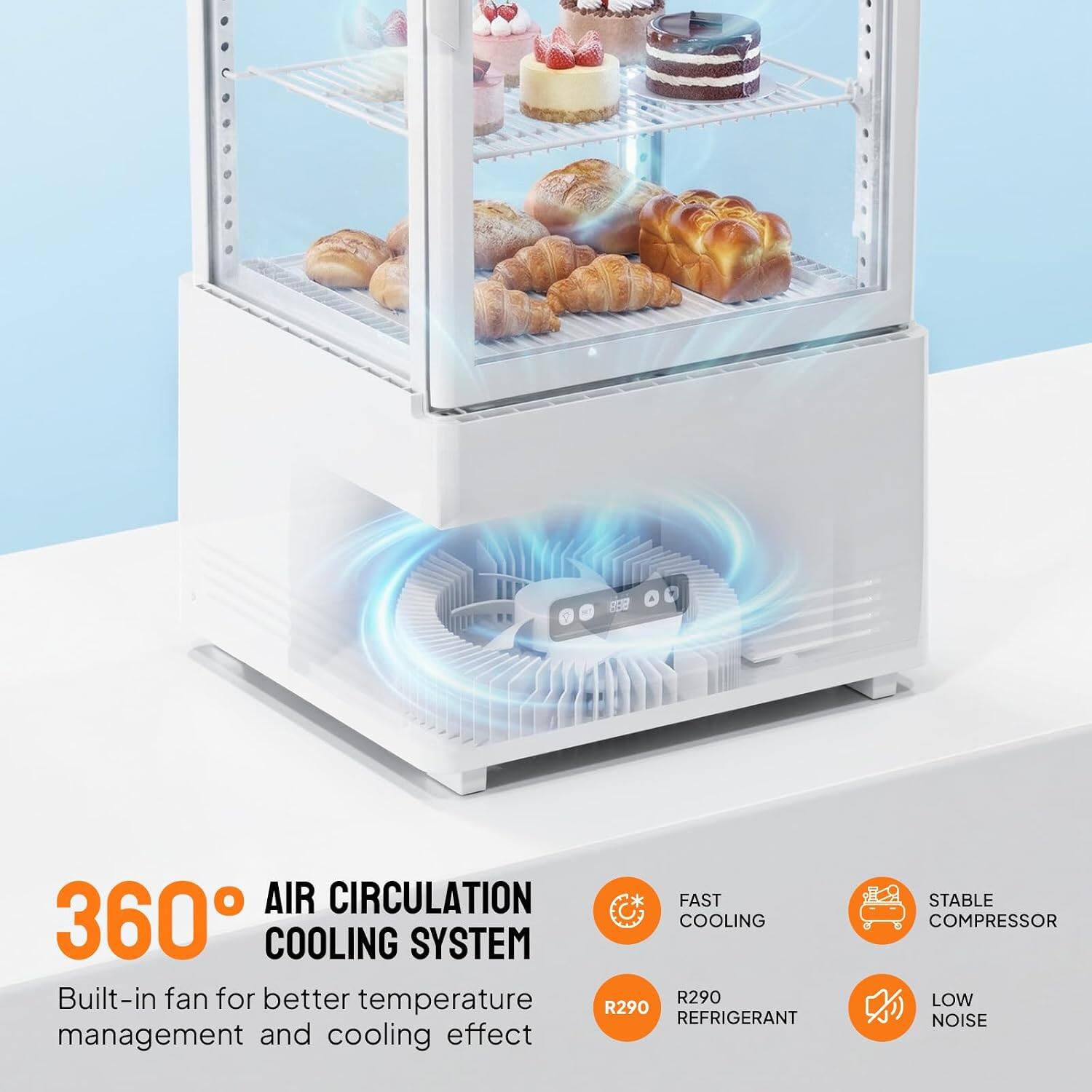 898
360° AIR CIRCULATION COOLING SYSTEM
Built-in fan for better temperature management and cooling effect
FAST COOLING
STABLE COMPRESSOR
R290 REFRIGERANT
LOW NOISE