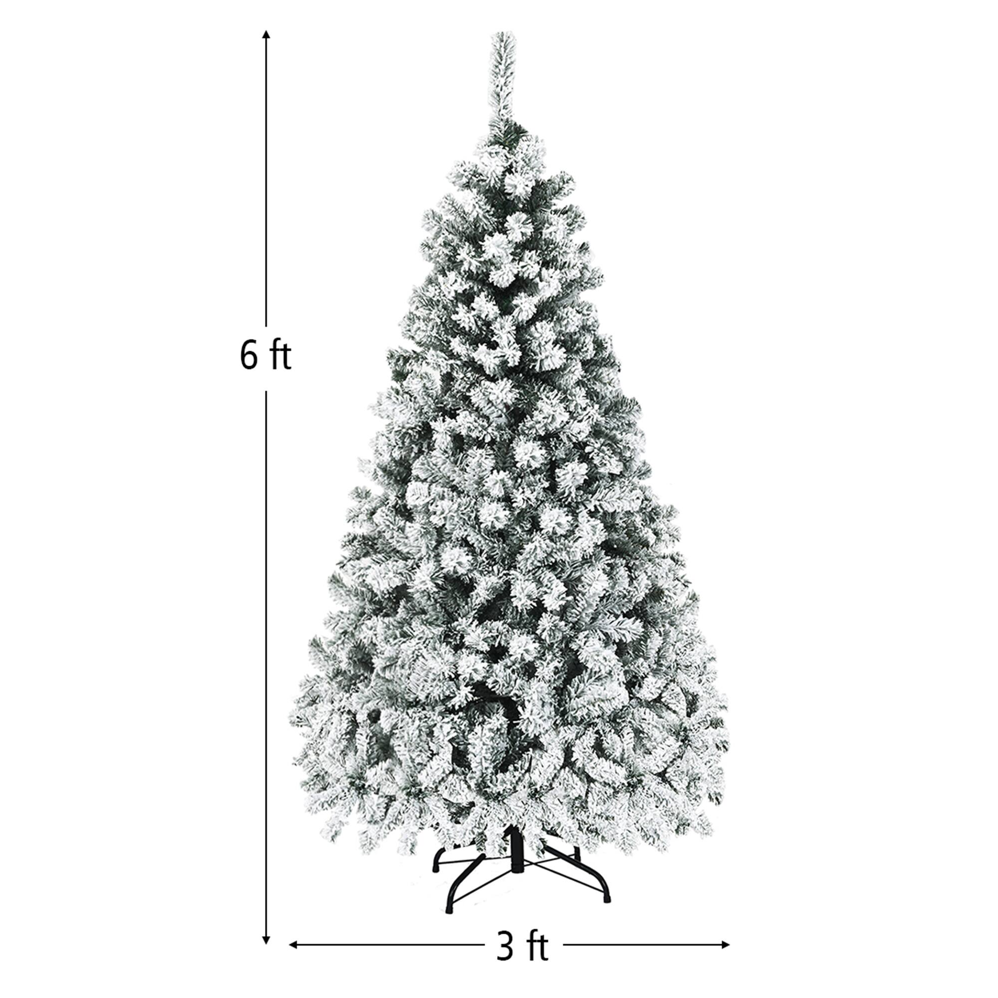 Alt View 1. Gymax - Gymax 6 FT Pre-Lit Christmas Tree Snow Flocked Hinged Pine Tree w/ Metal Stand - White.