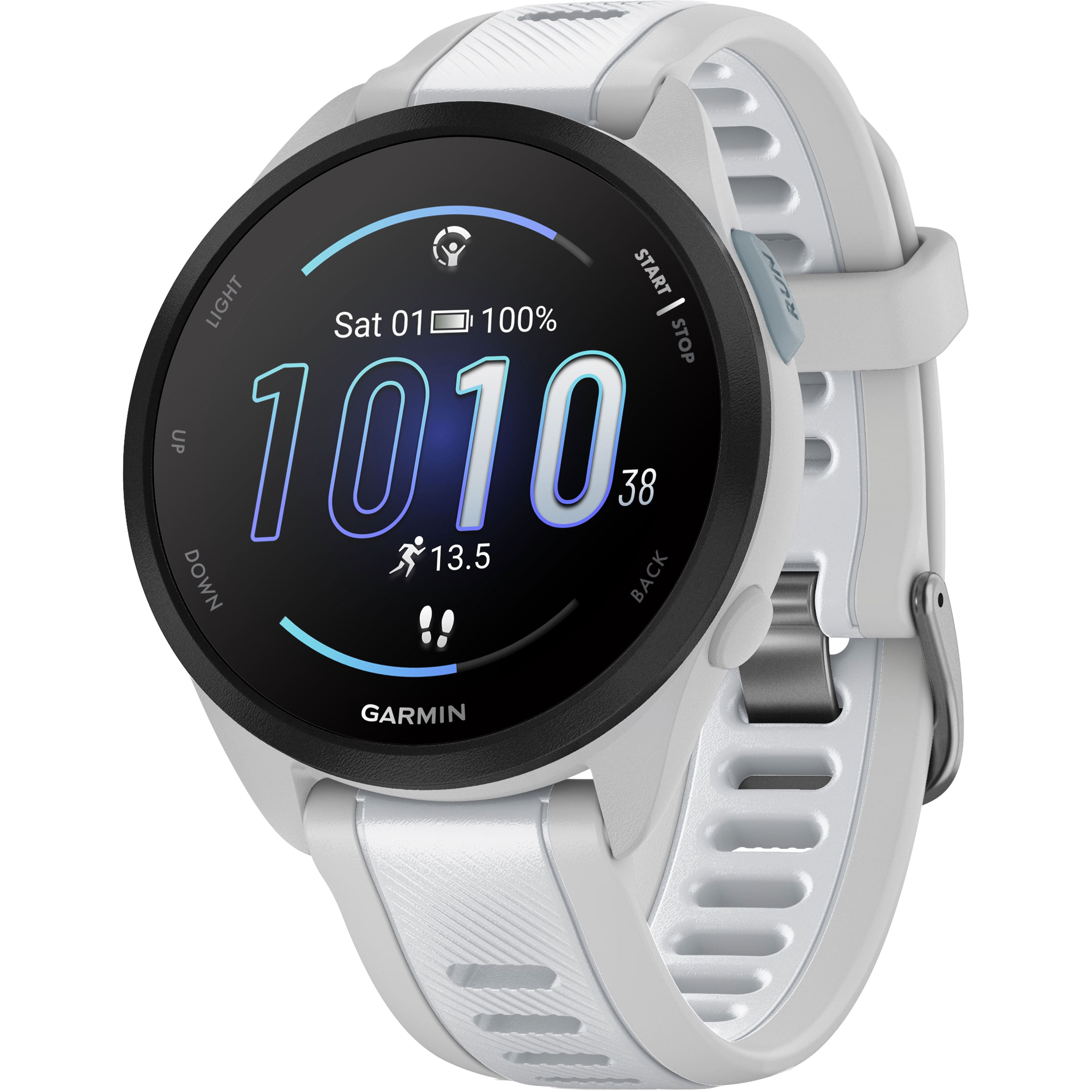 Garmin - Forerunner 165 Music GPS Smartwatch 43 mm Fiber-Reinforced Polymer - Gray/Whitestone - (2024) - Front_Zoom
