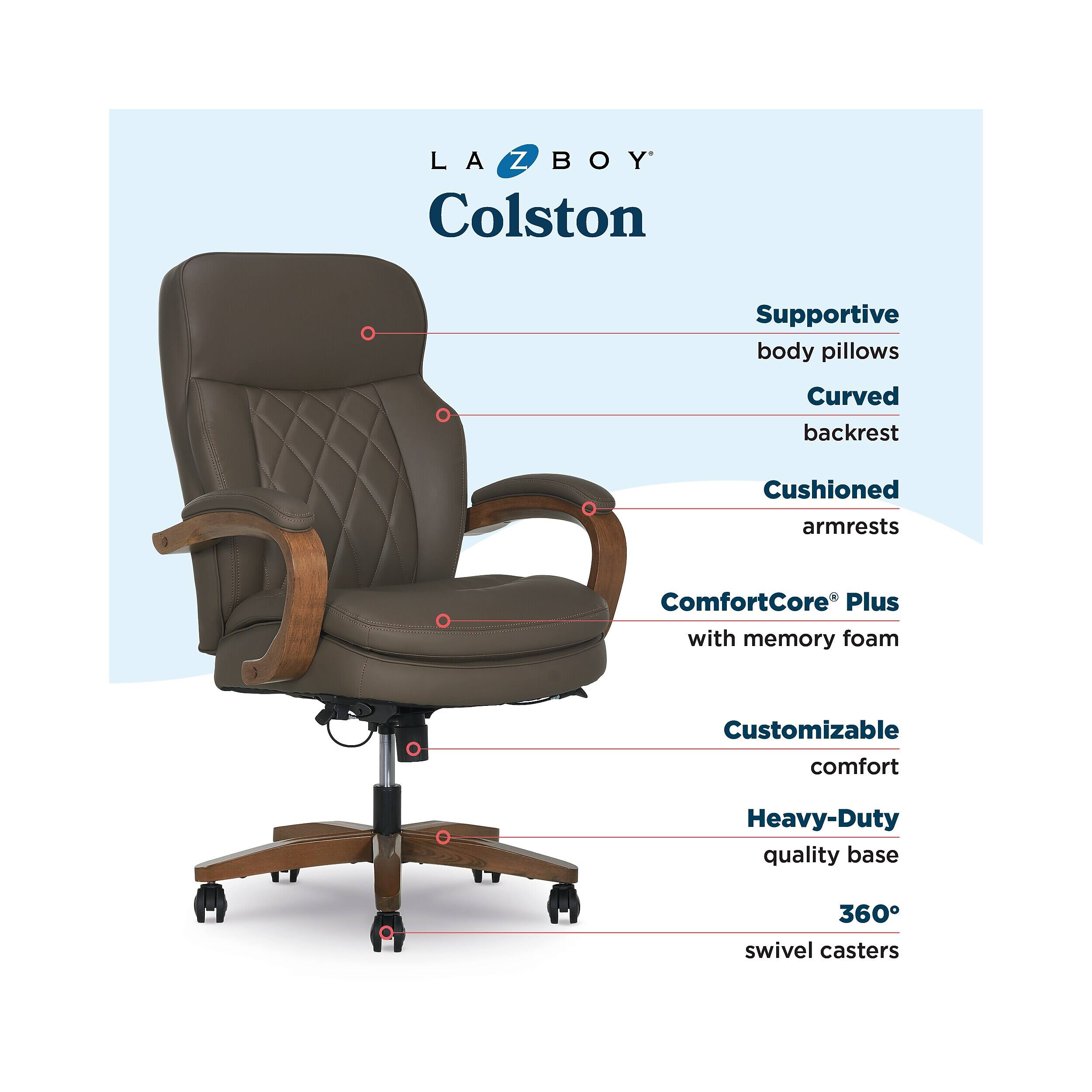 LA-Z-BOY Colston Supportive body pillows Curved backrest Cushioned armrests ComfortCore® Plus with memory foam Customizable comfort Heavy-Duty quality base 360° swivel casters
