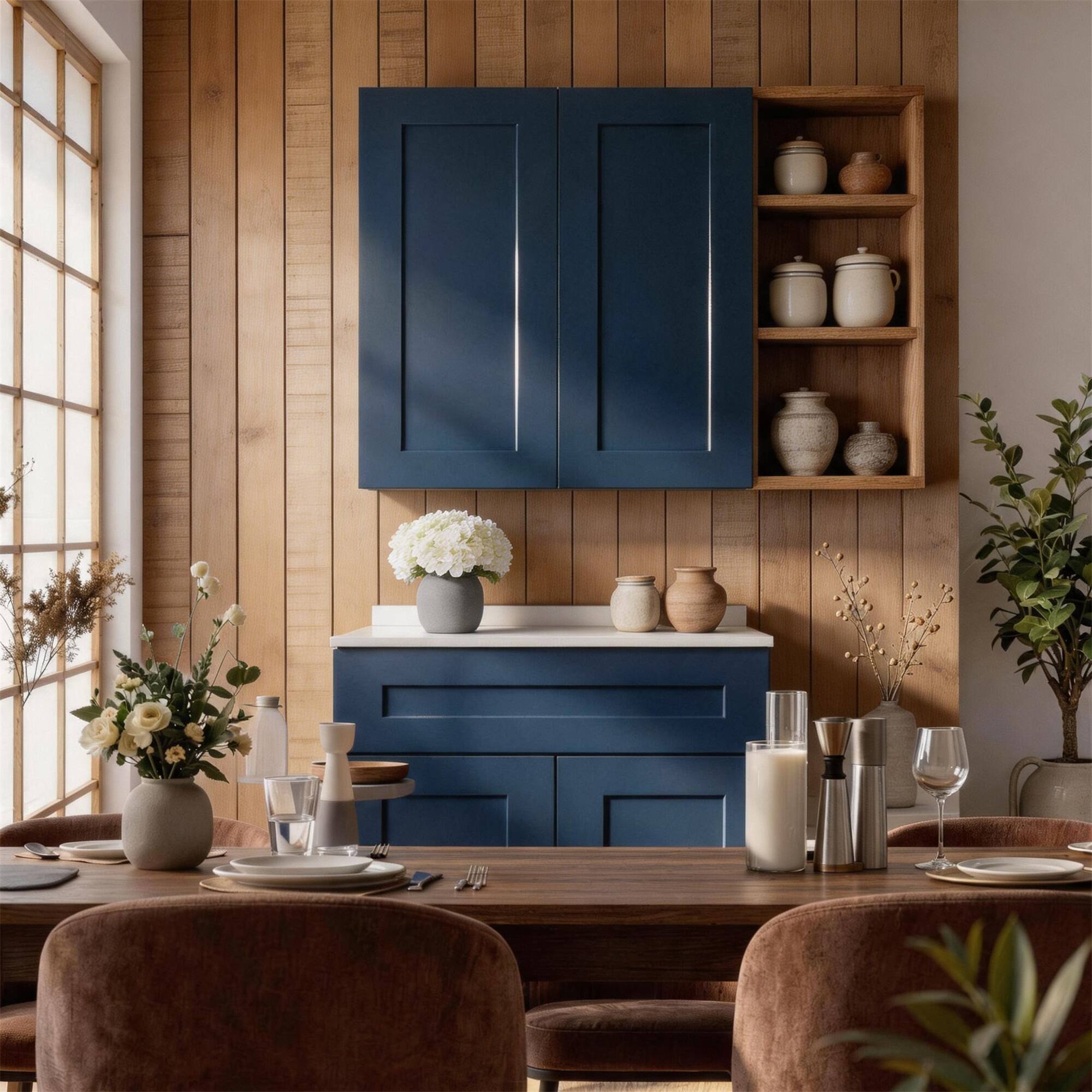 Alt View 2. Boyel Living - Navy Blue Shaker Wall Cabinet with RTA 33-in L x 12-in W x 42-in H for Kitchen Bathroom Laundry Garage - Navy Blue.