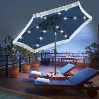 Angle. Ainfox - Ainfox 7.5 FT Patio Umbrella with Fringe , Outdoor Tassel Beach Umbrella,  with Crank & 18 LED Lights - Navy Blue.