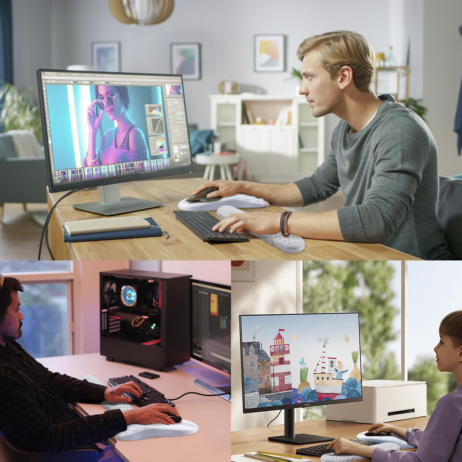 Alt View 4. Earthley Blooms - Mouse Pad Wrist Support 2 In1 Rest Non-slip Rest For Computer Made Easy Typing & Painwhite - Ocean Blue.