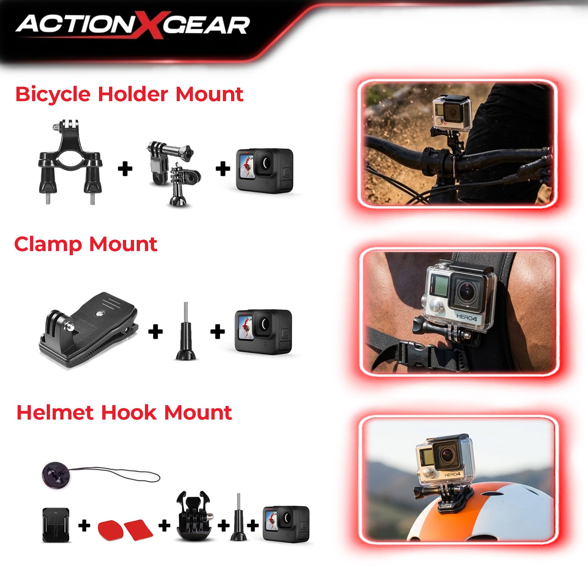 ACTION X GEAR

Bicycle Holder Mount

Clamp Mount

Helmet Hook Mount