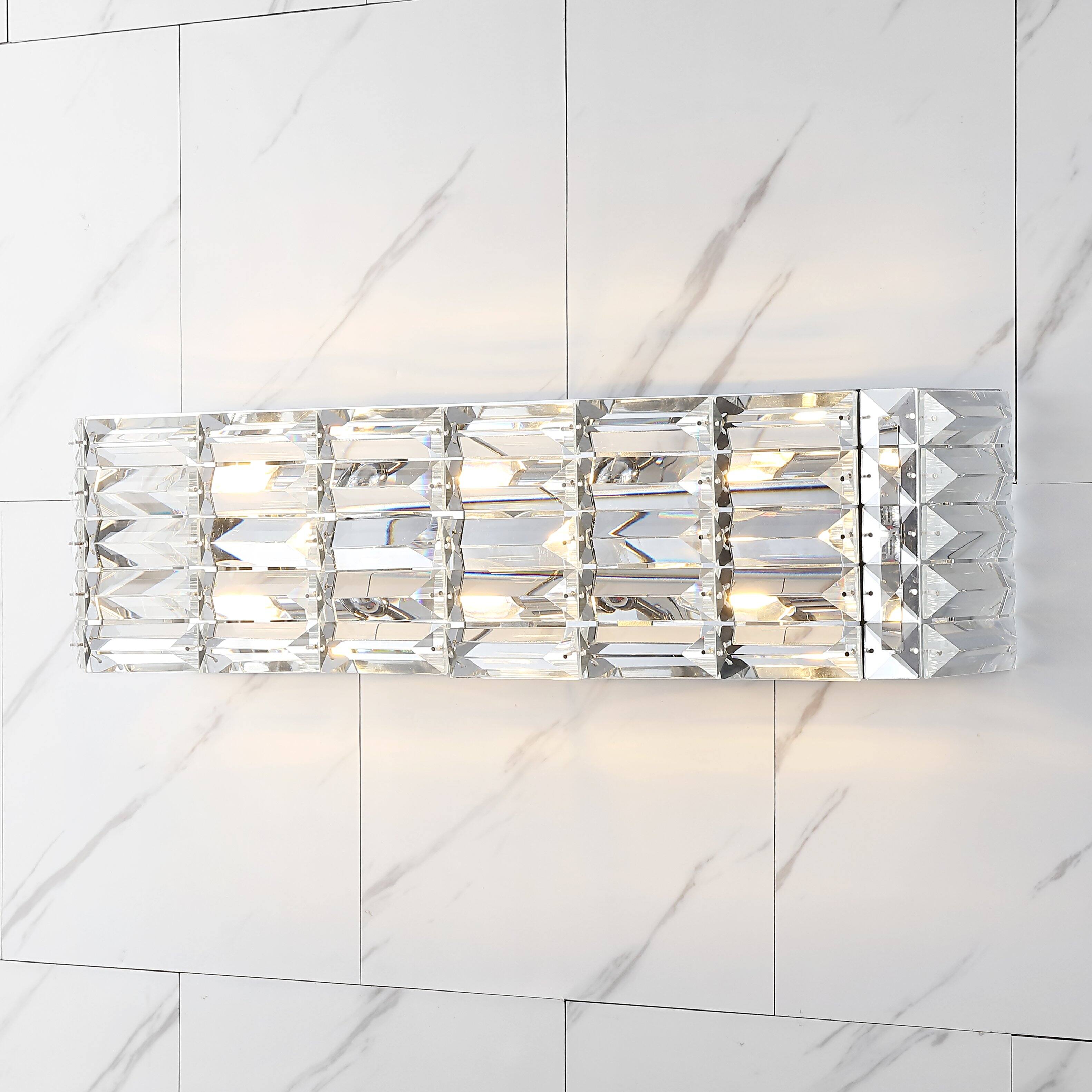 Alt View 1. Jonathan Y - Evelyn Crystal Rectangle 24.25" 3-Light Iron/Crystal Glam Modern LED Vanity Light, Chrome - Chrome.
