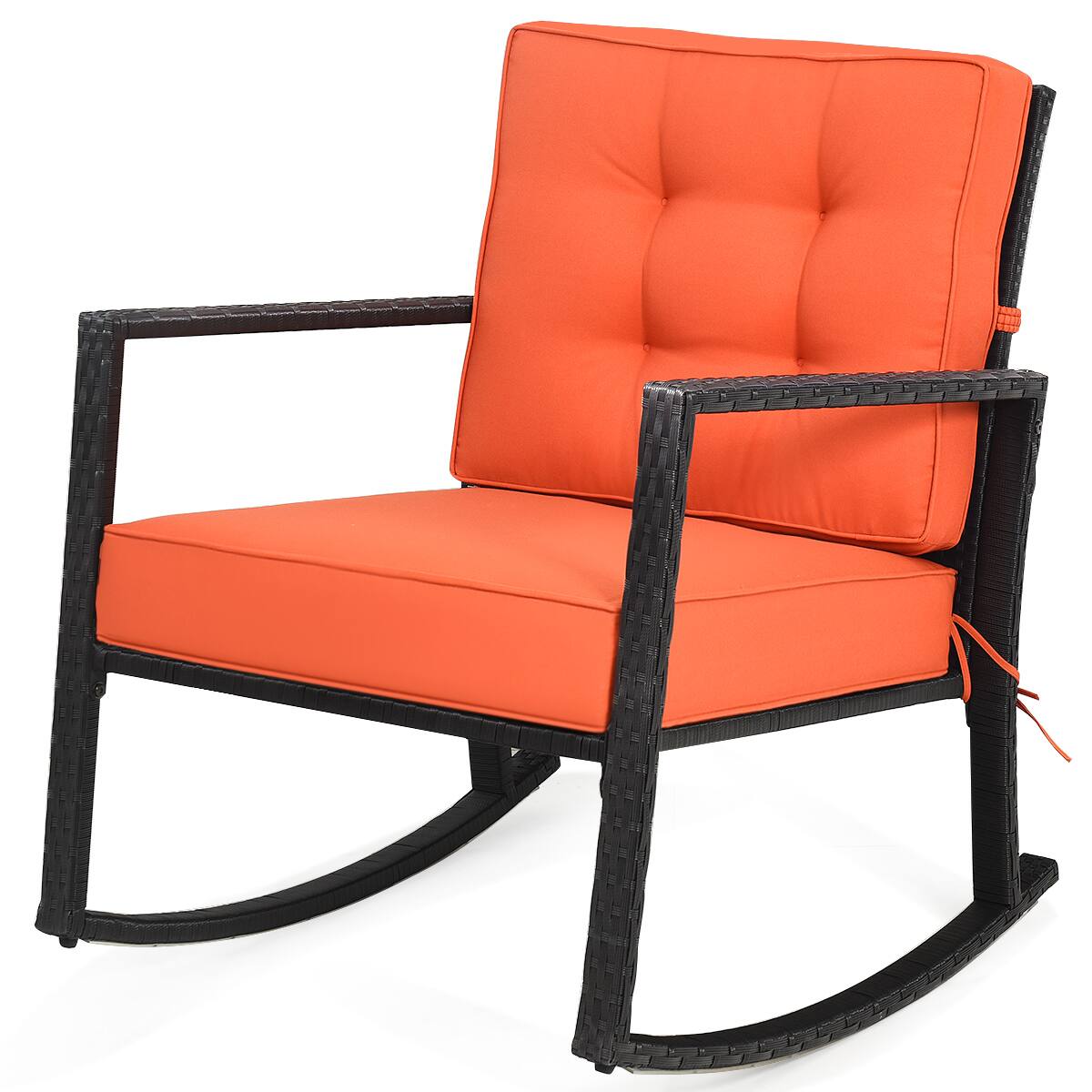 Costway - Patio Rattan Rocker Chair Outdoor Glider Wicker Rocking Chair Cushion Lawn Deck - Orange