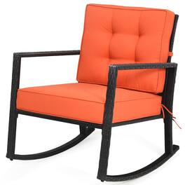 Costway - Patio Rattan Rocker Chair Outdoor Glider Wicker Rocking Chair Cushion Lawn Deck - Orange