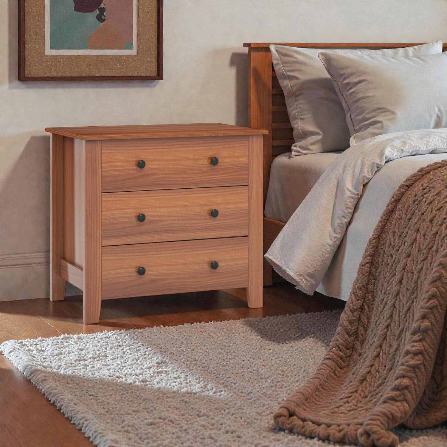 Hivvago - Multi-Functional 3-Drawer Chest for Bedroom Use - Walnut