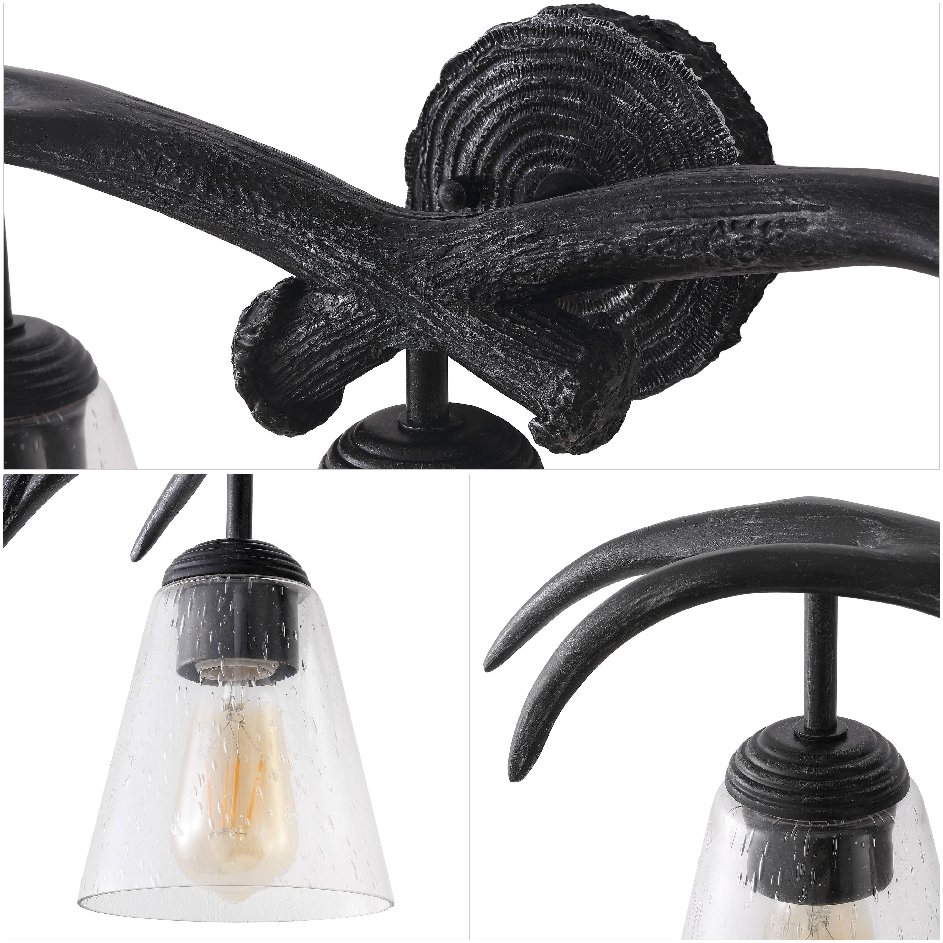 Alt View 4. Jonathan Y - Wyatt 25.5" 3-Light Southwestern Bohemian Resin/Seeded Glass Faux Antler LED Vanity Light, Antique Black Wood Finish - Antique Black.