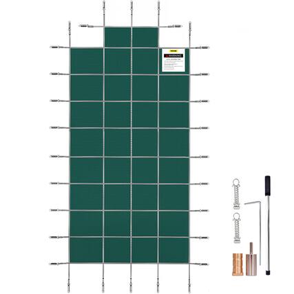Front. VEVOR - Pool Safety Cover Fits 18x36ft Rectangle Inground Pools, with 4x10ft Center End Step, Mesh Solid Pool Cover - Green.