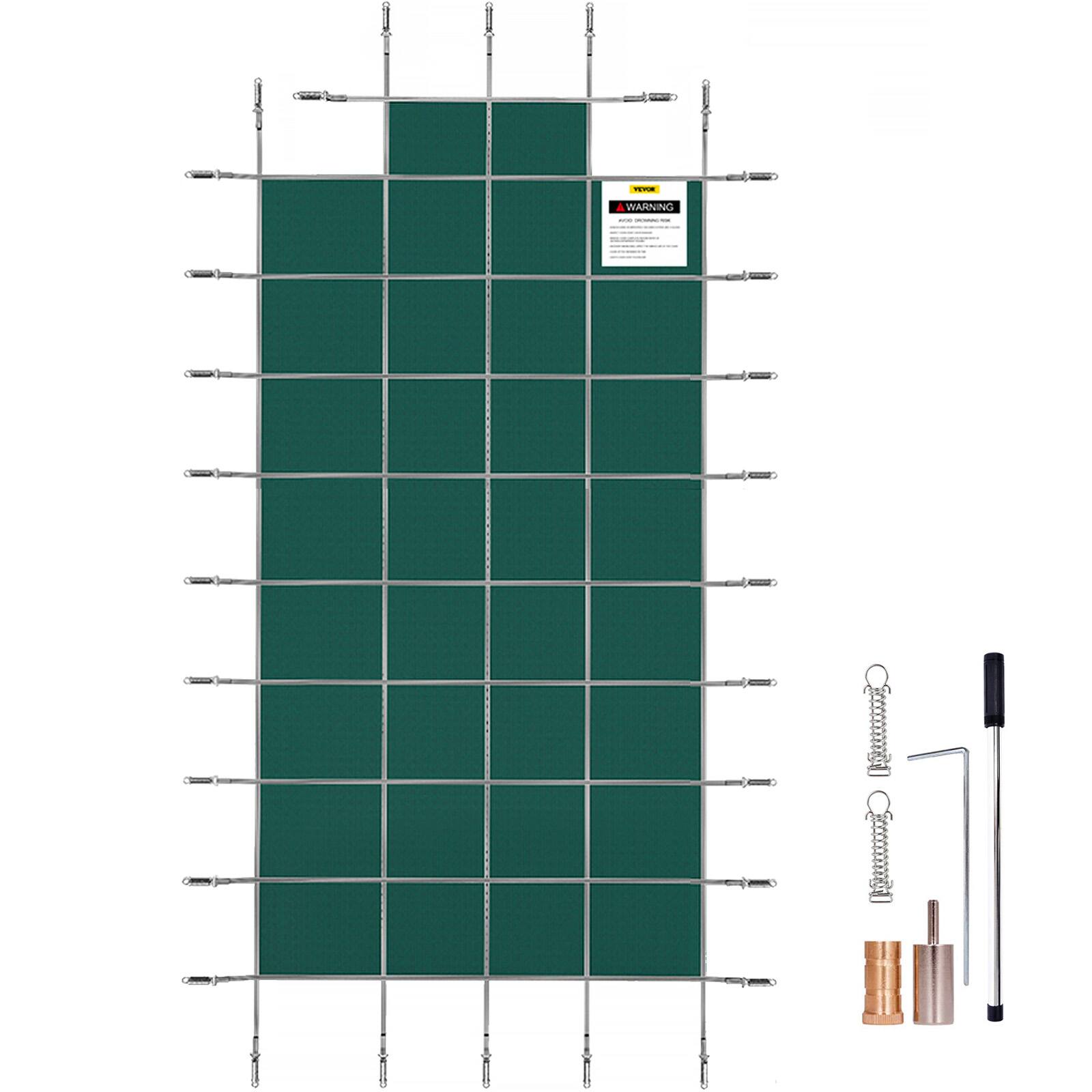 Front. VEVOR - Pool Safety Cover Fits 18x36ft Rectangle Inground Pools,  with 4x10ft Center End Step, Mesh Solid Pool Cover - Green.