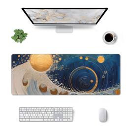 Fabibe - Gaming Mouse Pad World Map Large Non-slip Rubber Base Mousepad Mat Desk With Stitched Edges 31.5x11.8inch - Waves and the Sun