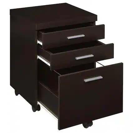 Front. HTUTWOO - 18.00" Cappuccino 3-Drawer File Cabinet - Mobile Wood Filing Cabinet with Casters, Silver Hardware, Home Office Storage - Brown.