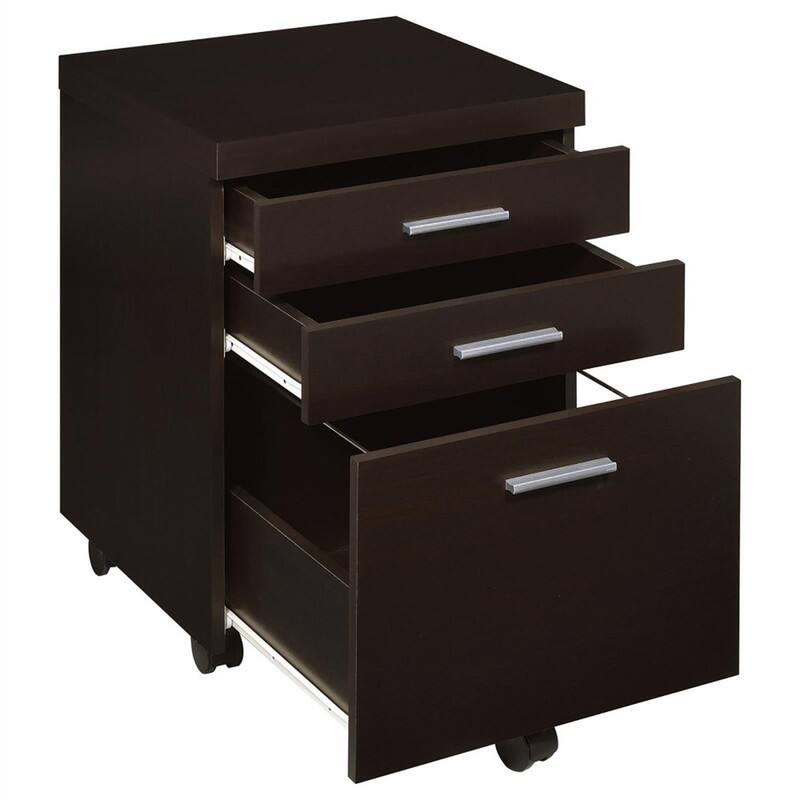 Front. HTUTWOO - 18.00" Cappuccino 3-Drawer File Cabinet - Mobile Wood Filing Cabinet with Casters, Silver Hardware, Home Office Storage - Brown.