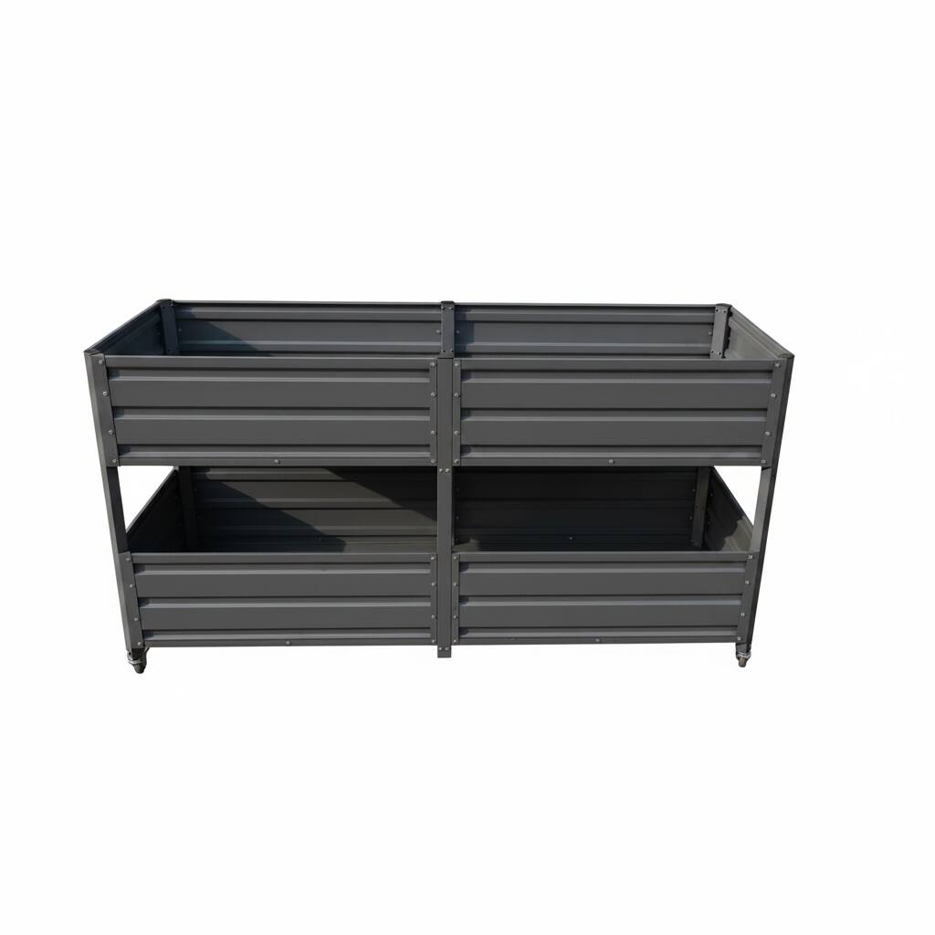Alt View 5. Loheer - Loheer Dual Tier Elevated Metal Raised Garden Bed with Wheels Staggered Planter Box for Outdoor Patio Grey.