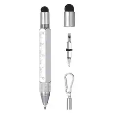 Front. Unique Bargains - 6 in 1 Metallic Stylus Pen Aluminum Alloy Mini Capacitive Pens with Ballpoint Pen, Ruler, Screwdriver, Stylus, Keychain - Silver.