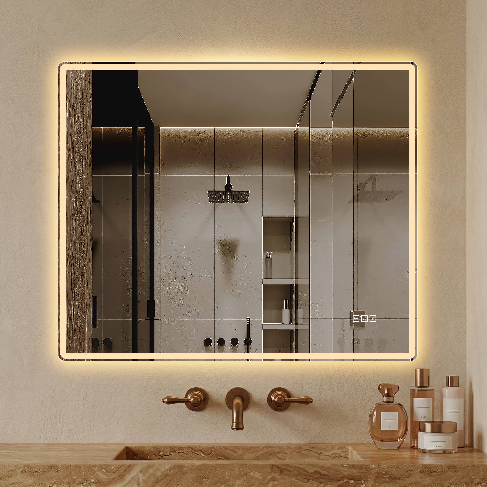 Angle. Anysun - 30" x 36" Frameless Front-Lit LED Bathroom Mirror – Anti-Fog, 3 Color Temperatures, Stepless Dimming - Clear.