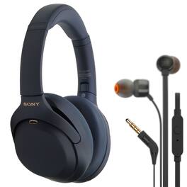 Sony - WH-1000XM4 Wireless Over-the-Ear Headphones Blue with JBL T110 Headphones - Black